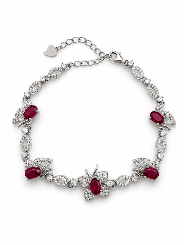#B28 Ruby Butterfly Bracelet (S925)